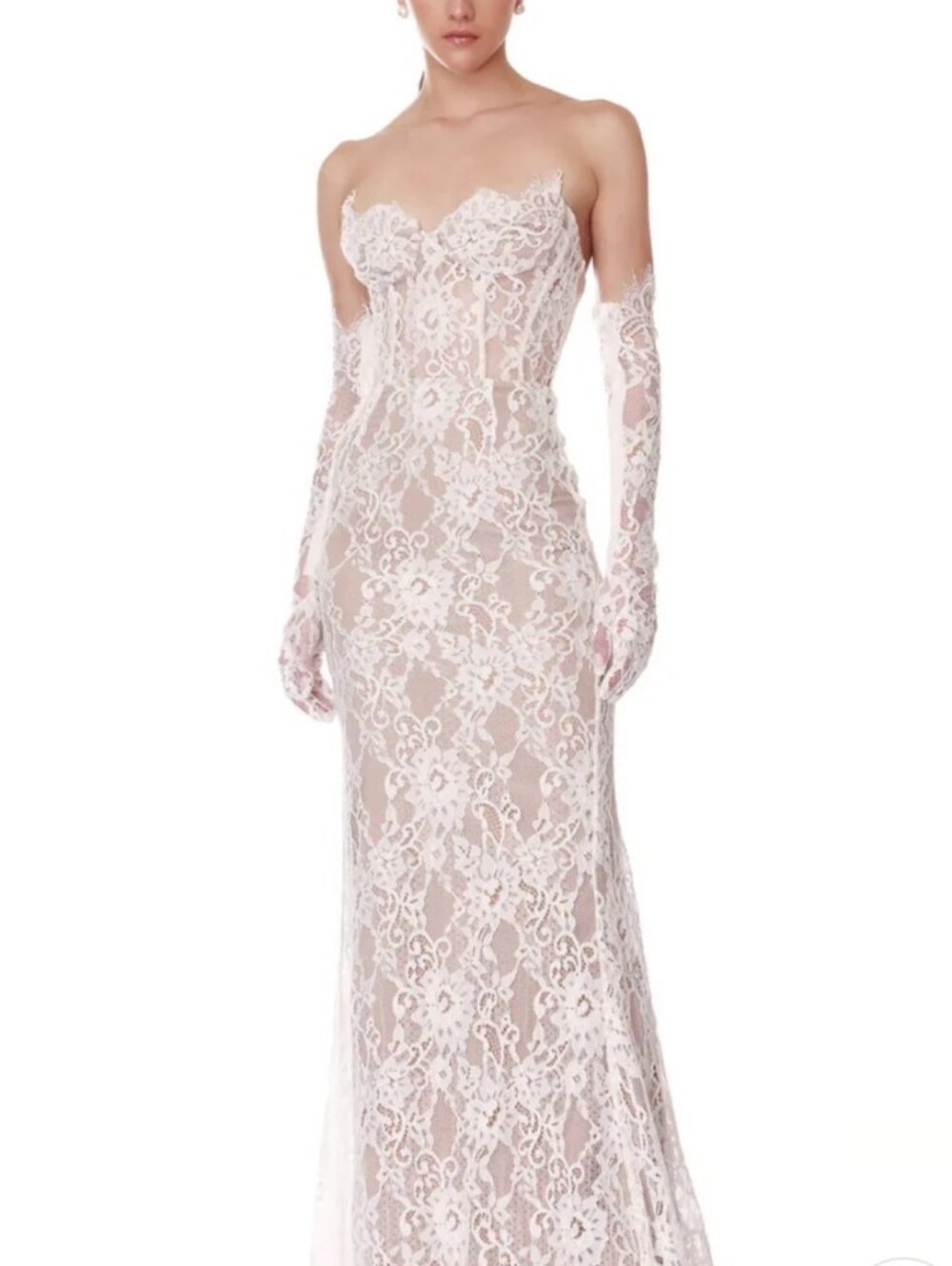 Bronx and Banco stunning Strapless Lace Wedding Gown in Nude& White size 10